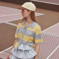 ราคา ส่งต่อเสื้อ lookbooklookbook รุ่น 102 polo shirt (One Size) สีเทาเหลือง vanila sky stripe (มี new/used) แค่เสื้อ (42169289376)