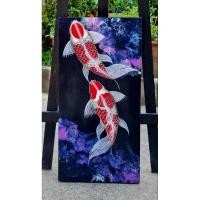 ราคา ภาพวาดปลาคราฟคู่มงคลขนาด30×60cm. (41800347894)