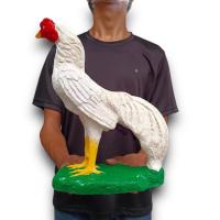 ราคา ไก่ชนแก้บน สีขาว กว้าง 8นิ้ว สูง 12นิ้ว เนื้อเรซิ่น (24156906048)