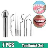ราคา 1/3/4/7 ชิ้นเครื่องมือไหมขัดฟันแบบพกพาโลหะชุดสแตนเลสสําหรับทําความสะอาด (29970387793)