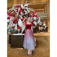 ราคา ABIGAIL เซต2ชิ้น เสื้อกำมะหยี่เกาะอก กระโปรงมุ้งชีฟองยาวไล่สี (24381193107)