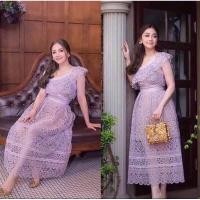 ราคา เดรสยาวลูกไม้สีม่วง งานบวช งานแต่ง งานมงคล ป้ายRoselani size s (22355820078)