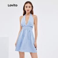 ราคา O;o Lovito ชุดเดรสเดรสทรงเอลายสก๊อตลําลอง L25AD079 (สีฟ้าอ่อน) (28527671953)