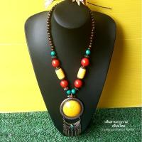 ราคา สร้อยคอล้านนาสวยๆ จี้ใหญ่สีเหลืองทรงกลมแต่งขอบทองสร้อยคอแฟชั่น สร้อยคอ (23928805841)