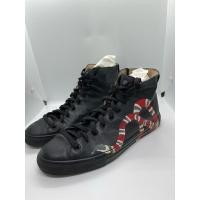 ราคา (มือสอง,2nd hand) Real Gucci Black Leather Kingsnake High Top Sneakers (Size UK 8.5) (24963971353)