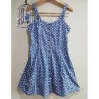 ราคา มินิเดรส สานเดี่ยว ผ้ายีนส์บาง Forever21 ลายจุด polka dot ชายระบายย้วย (2203757117)