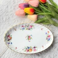 ราคา *มีตำหนิจี๊ดเดียว* ถาดทรงไข่ Minton "Marlow" Made in England Fine Bone China Oval Tray ลายดอกไม้สวย ถาดโชว์ จานสวย (5792167290)