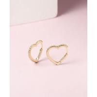 ราคา ต่างหูห่วงทองแท้ 9K รูปหัวใจ เพชรแท้ Heart Diamond Huggies (27013685324)