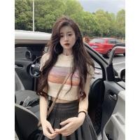 ราคา MKL พร้อมส่ง เสื้อครอปไหมพรม คอกลม แขนสั้นไหมพรมผ้านิ่ม ดีเทลคาดสีรุ้ง น่ารักๆ สไตล์เกาหลี #DL28 (21979826488)