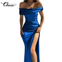 ราคา Celmia ชุดแม็กซี่เดรส เปิดไหล่ ผ้าซาติน เซ็กซี่ สําหรับผู้หญิง (13478257812)