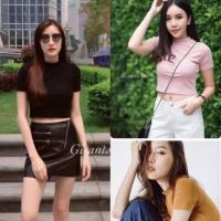 ราคา เสื้อครอปคอเต่าแขนสั้น เอวลอย (ผ้าคอตตอน) เสื้อครอปคอเต่า แขนสั่น สีพื้น (22269290767)