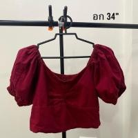 ราคา เสื้อครอปสีแดงไวน์แขนจั้ม (12892844829)