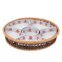 ราคา ถาดเสริฟเซรามิค 6ชิ้น พร้อมตะกร้าหวาย Cuizimate (17885832349)