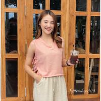 ราคา เสื้อโบว์ผูกข้าง ผ้าลินินสลาฟ เรียบ สไตท์วินเทจ (46450223399)