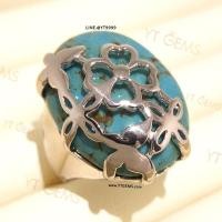 ราคา แหวนเทอร์ควอยส์ แหวนเงินแท้ ชุบทองคำขาว เทอร์ควอยส์แท้ YTG-11645 (24390438615)