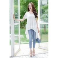 ราคา ✲☃▤เสื้อคอกลมแขนสั้นหน้าสั้นหลังยาวทรงหางปลา เนื้อผ้าเรย่อนสเปนเนก (11321948397)