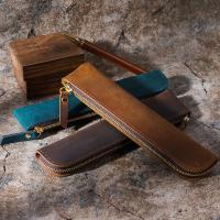 ราคา Retro Cowhide Crazy Horse หนังวรรณกรรมเยาวชน Apple ดินสอปากกาขนาดใหญ่ความจุซิปเครื่องเขียนปากกากรณี Storage20251023 (40725626556)