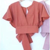 ราคา เสื้อครอปผูกโบว์ข้างหลัง สีโอรส (5819318694)