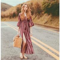 ราคา เดรสแขนยาวคอวี พิมพ์ลาย สไตล์โบฮีเมี่ยน มือ 1 ของใหม่ เดรสไปทะเล สีแดงเบอร์กันดี้สีตามภาพ (5340270579)