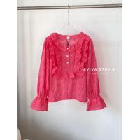 ราคา เสื้อแขนยาวลูกไม้แต่งระบายสีชมพู (25963594473)