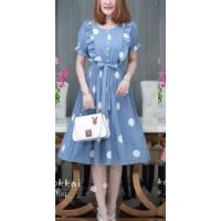 ราคา ชุดเดรสสีฟ้าลายจุดสีขาว (2912426812)