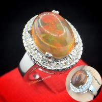 ราคา แหวนโอปอลไฟ (พลอยหายาก) ล้อมเพชร แหวนเงินแท้ ชุบทองคำขาว พลอยโอปอลแท้ เพชร Swiss YTG-11141 (29164448963)