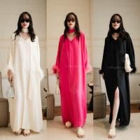 ราคา เดรสยาวทรงปล่อย แขนแต่งขนนก VSHOP (21893417877)