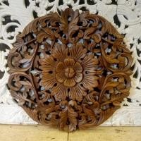 ราคา ไม้แกะสลัก ไม้สัก ขนาด 45 ซม. ทรงกลม สีน้ำตาลโอ๊ค งานแฮนด์เมด สวยงาม สไตล์แอนทีค (Teak wood carving 45cm.) (18119464806)