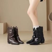 ราคา chloe.store พร้อมส่ง 36-40 รองเท้าบูทหุ้มข้อสีน้ำตาล และสีดำ แบบสวม (21486568774)