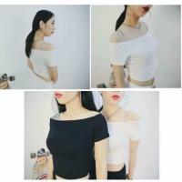 ราคา เสื้อครอปเปิดไหล่แขนสั้น - ผ้าร่อง (26481001617)