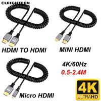 ราคา Cleighteen Micro Mini HDMI to HDMI Spiral Cable, 4K 60HZ Extension HDMI-Compatible Spring Cable, 0.5-2.4M ยืดหยุ่นชายกับชายปลั๊กสาย (26126891200)
