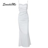 ราคา SweeticMe ชุดสตรีแฟชั่นใหม่สีทึบสลิมฟิตเซ็กซี่ผูกเชือกชุดยาว (29110182503)