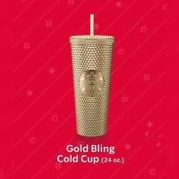 ราคา Starbucks gold bling cold cup 24ozของใหม่ แก้วสตาร์บัคสีทอง ของแท้ 10000000% พร้อมถุงผ้า (20971163408)