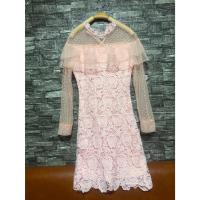 ราคา N001-เดรสลูกไม้ชมพู Mini Dress เดรสสีชมพูผ้าปักลูกไม้แขนชีฟอง สวยหวาน งานป้าย Love Love (27673179970)