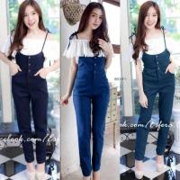 ราคา PP1897 Set 2 ชิ้น ชุดเอี๊ยม ผ้าสียีนส์เทียมขายาว พร้อม เสื้อเปิดไหล่สีขาว (6654313605)