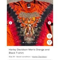 ราคา Harley Davidson Men’s Orange and Black T-shirt ;Size L (40652992729)