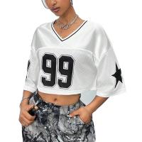 ราคา ย2เค เสื้อครอปสตรีทรงหลวมชุดกีฬาสตรีทเสื้อยืดแขนสั้นเสื้อถักหมายเลข 99 (41166050430)