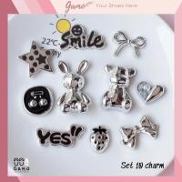 ราคา ชุดสติ๊กเกอร์ 10 ชิ้น เครื่องราง 3D ธีมยิ้มกระต่ายเงิน พลาสติกแข็งติดรองเท้าแตะ Cross รองเท้าแตะ Gamo Crocodile JB-326 (40915916114)