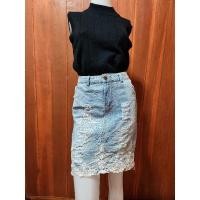 ราคา เอว 29"-30" กระโปรงยีนส์มือสอง ไม่ซ้ำใคร แต่งลูกไม้ชายกระโปรง diy (18074881415)