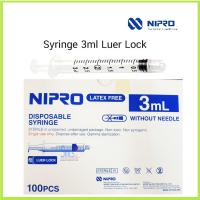 ราคา ไซริงค์ฉีดยา/กระบอกฉีดยา (Luer Lock) 3 ml หัวล้อค Syring Nipro จำนวน 100 ชิ้น (3705722004)
