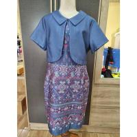 ราคา เดรสลายผ้าไทย สีฟ้าน้ำทะเล (26050446910)