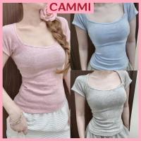 ราคา เสื้อยืดคอเหลี่ยมทรงเข้ารูปเนื้อเรียบและเย็นเสื้อยืดคอเหลี่ยมผู้หญิงทําให้แบนและรูปร่างยืด ฮ่า666 (25632439372)