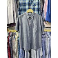 ราคา KEMEJA เสื้อเชิ้ตสั้นผ้าลินินลายสีเทา (XL) (41055783758)