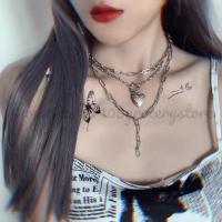 ราคา ⭐️CHOKER⭐️โชกเกอร์ Heart Lockets Layered สร้อยคอสไตล์โกธิค เครื่องประดับสำหรับผู้หญิง (5679213922)