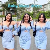 ราคา เดรสสาวอวบ เดรสเกาะอกแขนตุ๊กตา[Baby blues dress] (20706306743)