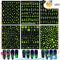 ราคา OLINI 1/6PCS สติ๊กเกอร์ติดเล็บเรืองแสง Dark Decor สติกเกอร์ยาทาเล็บเล็บ Glitter Decal (29488591341)