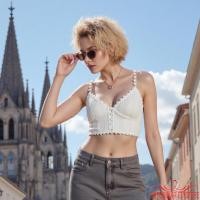 ราคา เสื้อ.camisole.หญิง ลายขอบลูกไม้ สายเดี่ยวแบบสปาเก็ตตี้ กระดุมหน้า (43419018092)