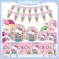 ราคา Hello Kitty Theme ชุดตกแต่งงานเลี้ยงวันเกิด Hello Kitty บนโต๊ะอาหารแบบใช้แล้วทิ้งช้อนส้อมแบนเนอร์อุปกรณ์ปาร์ตี้การจัดตกแต่ง (41967288718)