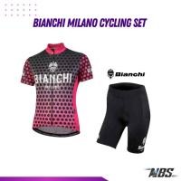ราคา ชุดเซ็ทเสื้อ+กางเกง ชุดปั่นจักรยาน Bianchi Milano Cycling Set สีชมพูลายจุด (20590180318)