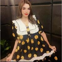 ราคา มือ 2 เดรสสีดำผ้าด๊อบบี้ลายสมาย ฟรีไซส์ (25787075077)